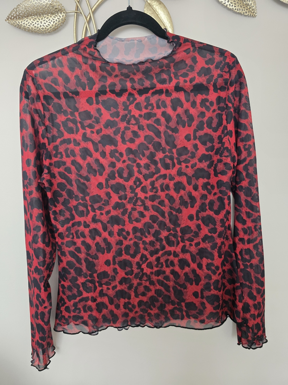 Red Leopard Sheer Long-Sleeve Tee Size L Y2K